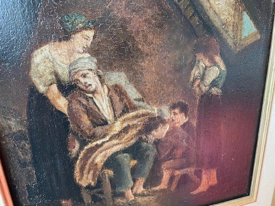 Image 1 of Der unglückliche Haushalt von H.Vanzuyt von 1893 Gemälde 34X27 Cm ( 48X42 Cm mit Rahmen)