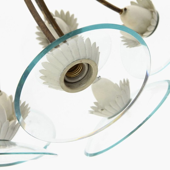 Image 1 of Vintage-Kronleuchter mit 16 Lichtern aus Messing und Glas, Italien 1950