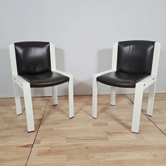Image 1 of Ein Paar Vintage-Stühle des Modells Chair 300 aus lackiertem Holz und braunem Leder von Joe Colombo für Pozzi, 1965