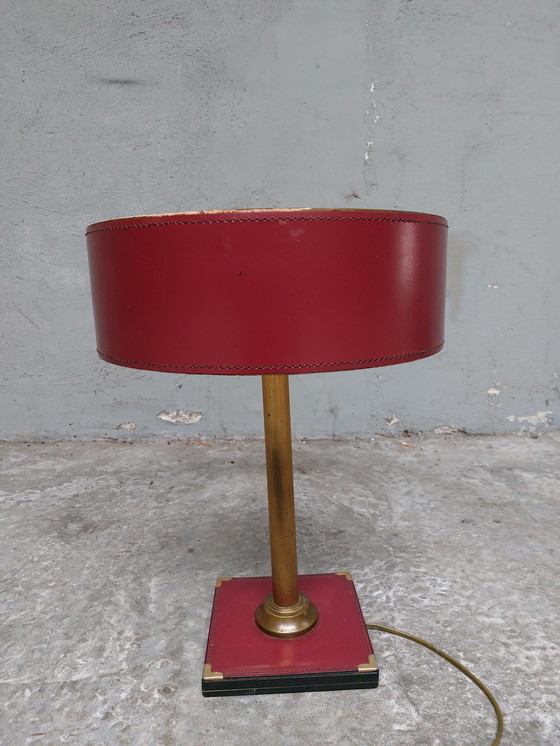 Image 1 of Stich Schreibtischlampe aus Rot Leder aus den 60er Jahren