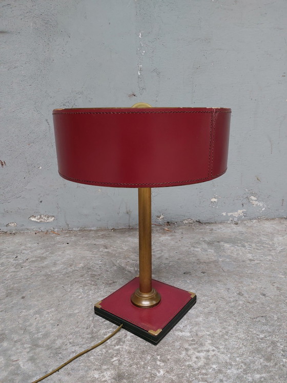 Image 1 of Stich Schreibtischlampe aus Rot Leder aus den 60er Jahren
