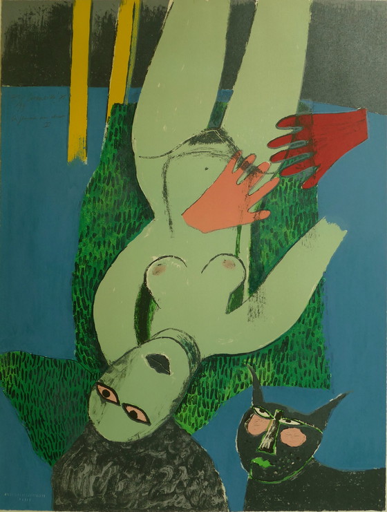 Image 1 of Corneille - signierte Lithographie - Frau mit Katze