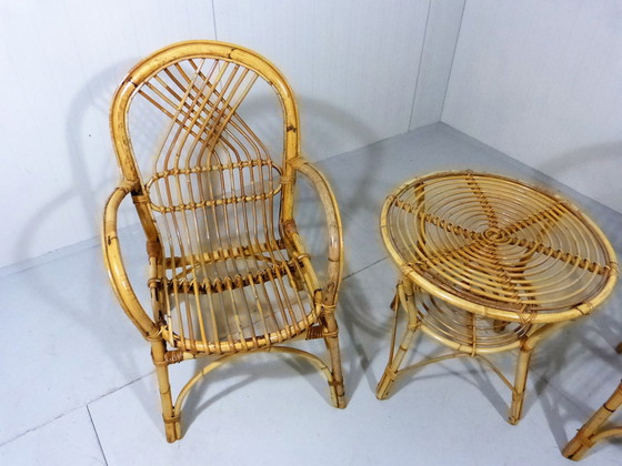 Image 1 of 2x Vintage Bambusstühle mit Tisch, Set