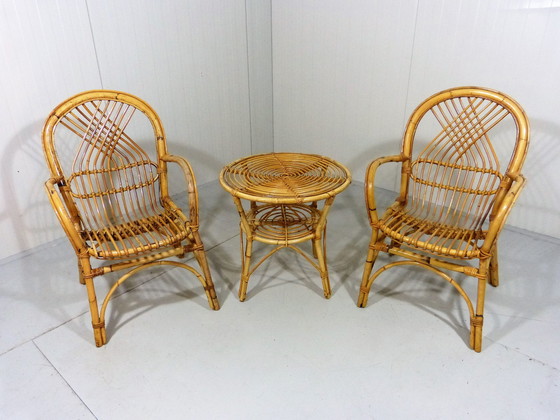 Image 1 of 2x Vintage Bambusstühle mit Tisch, Set