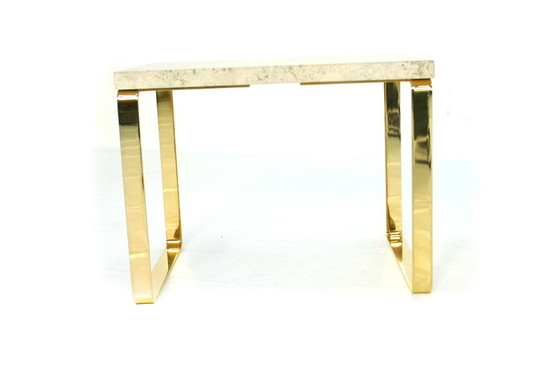 Image 1 of Draenert 1062 "Primus" Hollywood Regency Side Table / Beistelltisch, Gold Travertine, 1 of 2