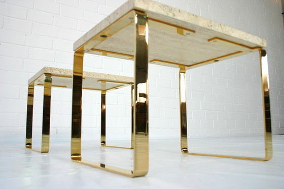 Image 1 of Draenert 1062 "Primus" Hollywood Regency Side Table / Beistelltisch, Gold Travertine, 1 of 2