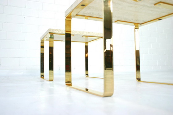 Image 1 of Draenert 1062 "Primus" Hollywood Regency Side Table / Beistelltisch, Gold Travertine, 1 of 2