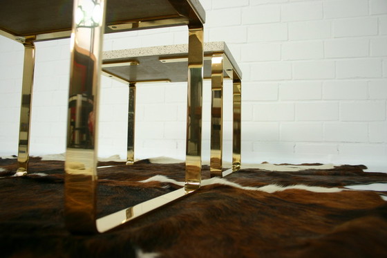 Image 1 of Draenert 1062 "Primus" Hollywood Regency Side Table / Beistelltisch, Gold Travertine, 1 of 2
