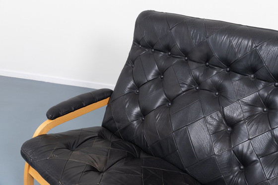 Image 1 of Skulpturales dänisches modernes Patchwork-Ledersofa aus den 1970er Jahren