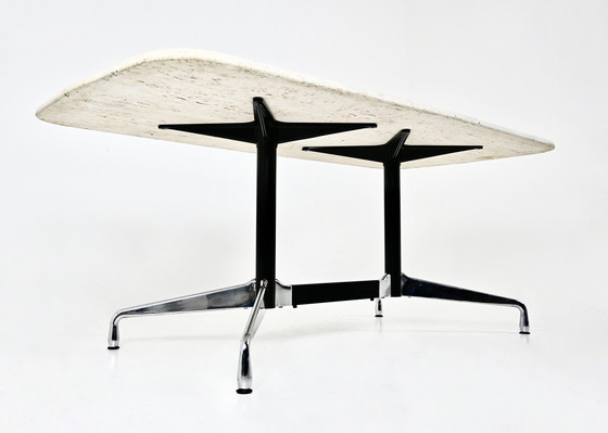 Image 1 of Travertin-Esstisch von Charles & Ray Eames für Vitra, 1970er Jahre