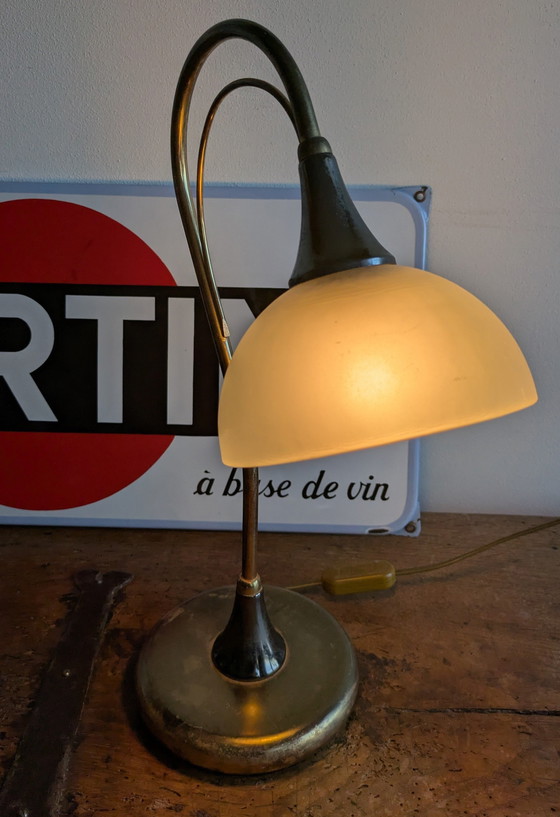 Image 1 of Hollywood Regency Messink Schwanenhalslampe