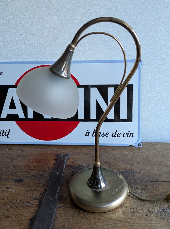 Image 1 of Hollywood Regency Messink Schwanenhalslampe