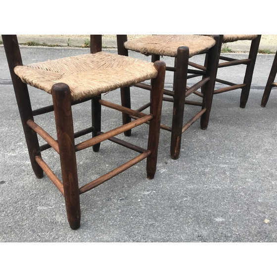 Image 1 of 4 Stühle im Landhausstil aus Holz und Stroh, 1950