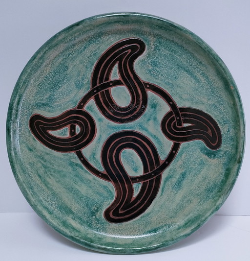 Emaillierter Terrakotta-Teller Signiert Vintage