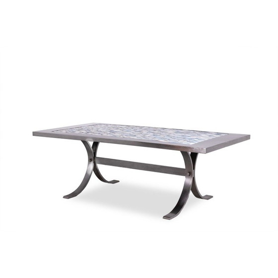 Image 1 of Rechteckiger Vintage-Esszimmertisch aus poliertem Metall und Keramik, 1970