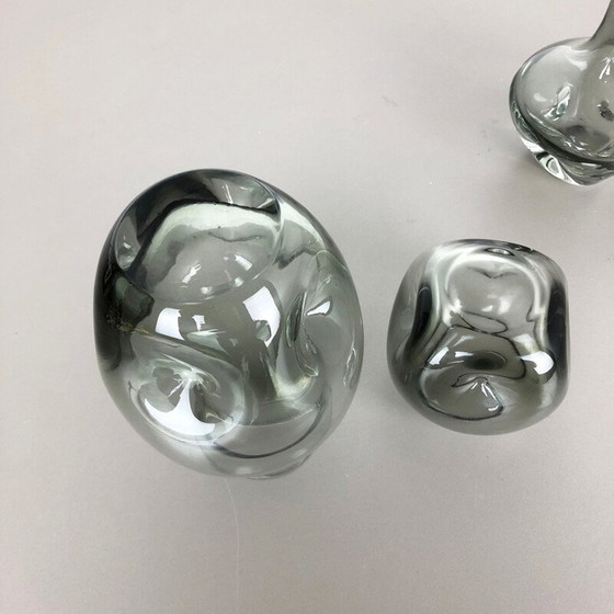 Image 1 of Satz von 3 kubischen Vasen aus mundgeblasenem Kristallglas von Friedrich Kristall, Deutschland 1970