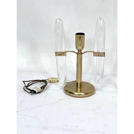 Image 1 of Paar Tischlampen aus vergoldetem Metall und Glas von Stilkronen, Italien 1970er Jahre