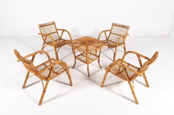 Image 1 of 1970'S Italienisches Design Rattan Innen/Außen Set