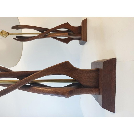 Image 1 of Paar Vintage-Lampen aus Walnussholz und Messing, Vereinigte Staaten 1960