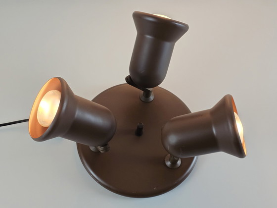 Image 1 of Vintage 1970S Brown Metal Triple Spot Adjustable Ceiling Light Fixture.