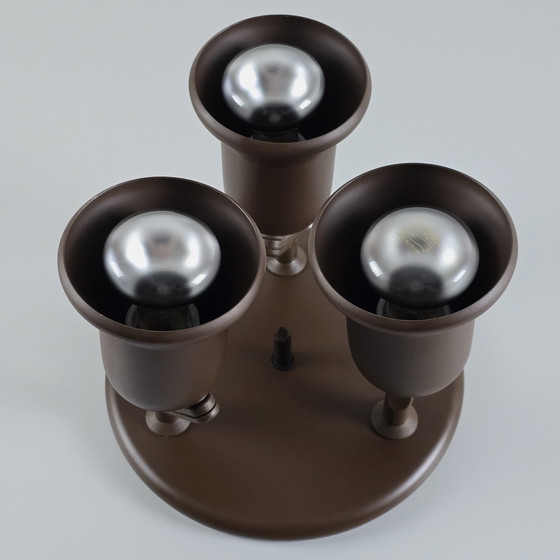 Image 1 of Vintage 1970S Brown Metal Triple Spot Adjustable Ceiling Light Fixture.