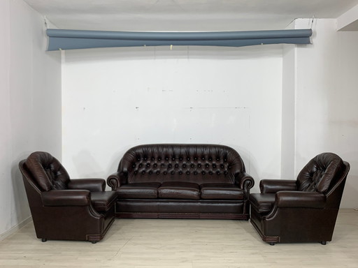 Chesterfield couchgarnitur sofa couch sessel leder vintage