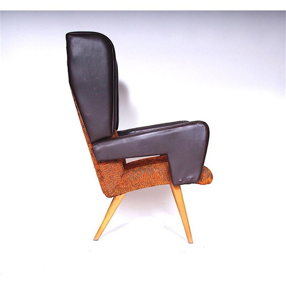 Image 1 of Vintage Ohrensessel Holz und Stoff Tschechoslowakei 1965