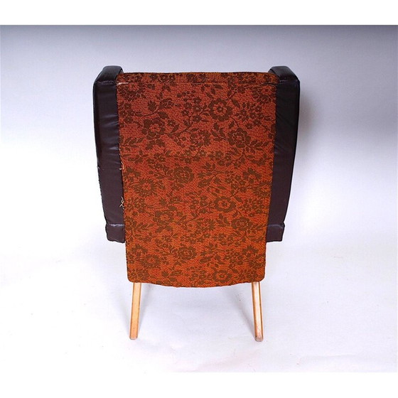Image 1 of Vintage Ohrensessel Holz und Stoff Tschechoslowakei 1965