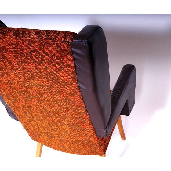 Image 1 of Vintage Ohrensessel Holz und Stoff Tschechoslowakei 1965