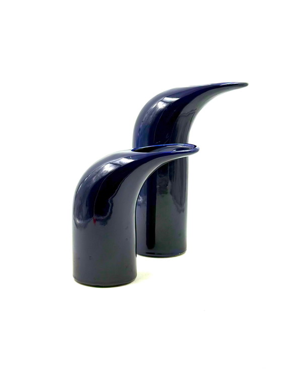 Image 1 of Space Age Satz von 2 blauen Keramikvasen, Italien ca. 1970