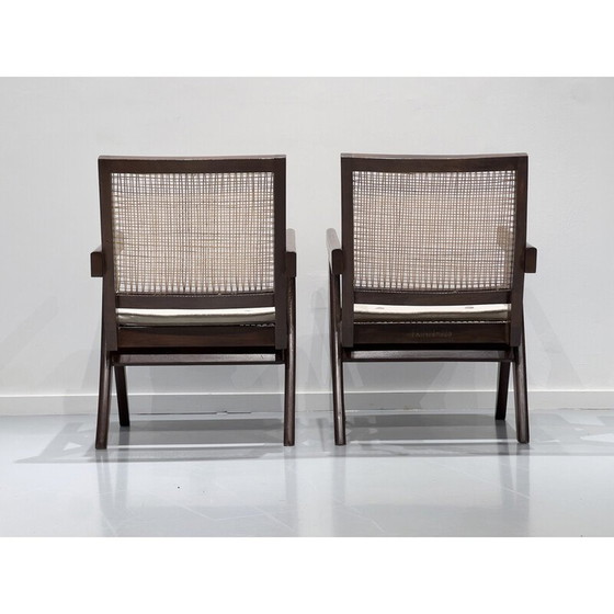 Image 1 of 2x Chandigarh Vintage Sessel aus Teakholz und Schilfrohr