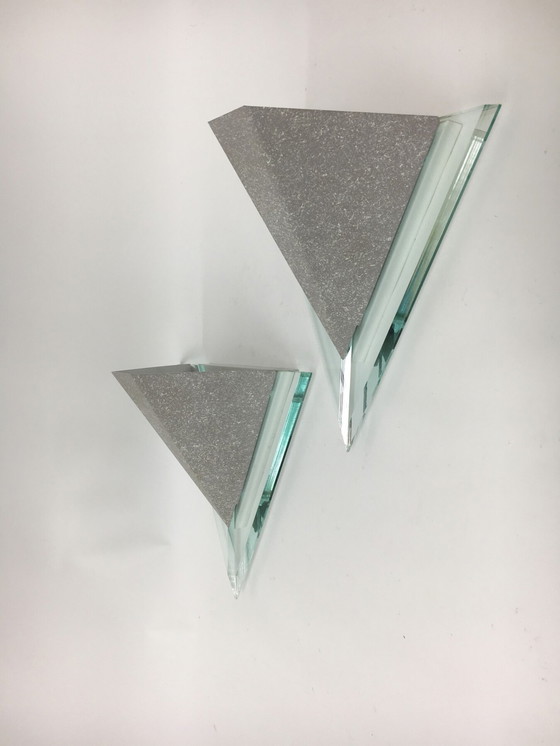 Image 1 of 4x Metall-Wandlampen aus Lucite, 1980er Jahre