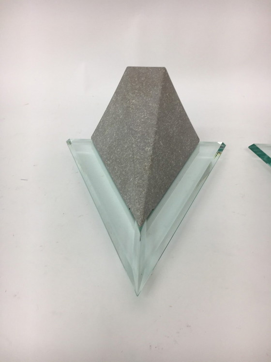 Image 1 of 4x Metall-Wandlampen aus Lucite, 1980er Jahre