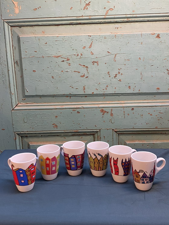 Image 1 of Set von 6X Yong farbigen Kaffeebechern mit Hausdruck