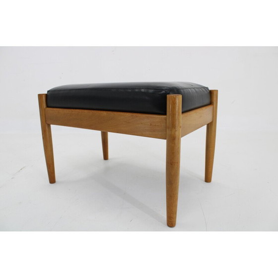 Image 1 of Vintage Hocker aus Leder und Buche, Dänemark 1960