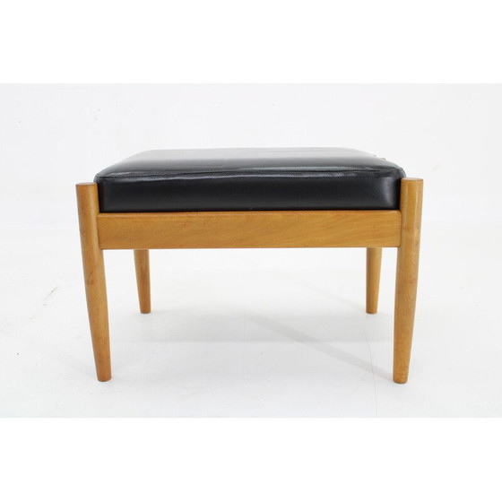 Image 1 of Vintage Hocker aus Leder und Buche, Dänemark 1960