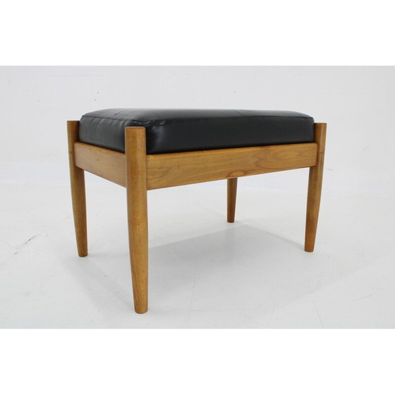 Image 1 of Vintage Hocker aus Leder und Buche, Dänemark 1960