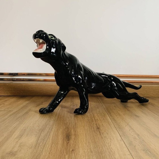 Image 1 of Vintage schwarzer Keramik Panther mit grünen Augen aus Monaco