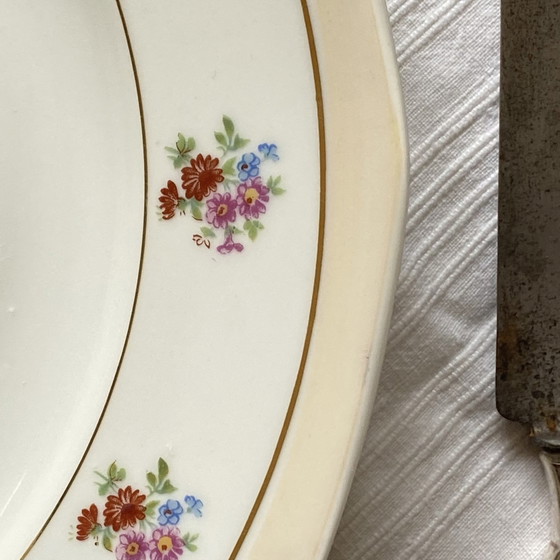 Image 1 of Servierplatte Rund M Und S Berry Kleine Blumen Und Vergoldung Altes Porzellan Limoges Frankreich