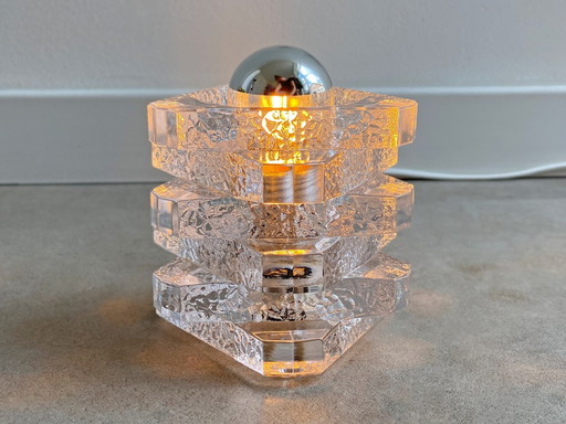 1x Glas Peill & Putzler Tischlampe, deutsche Eisglasleuchte