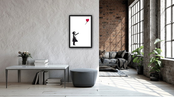 Image 1 of Banksy: "Mädchen mit Luftballon". Großes Format.