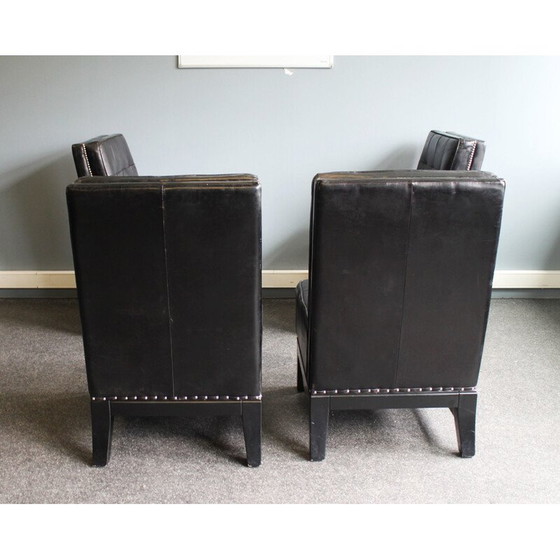 Image 1 of Esszimmerstuhl aus schwarzem Leder, verziert mit Nieten