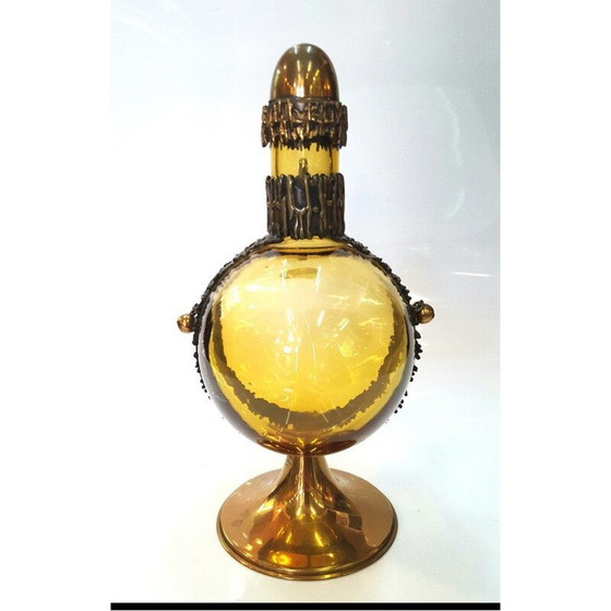 Image 1 of Skandinavisches Likörglas aus Messing und farbigem Glas, 1960