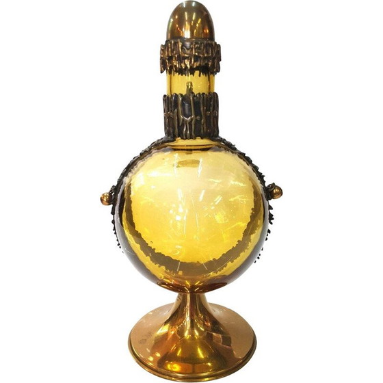 Image 1 of Skandinavisches Likörglas aus Messing und farbigem Glas, 1960