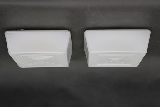 1970er Paar quadratische Milchglas-Deckenleuchten, Tschechoslowakei