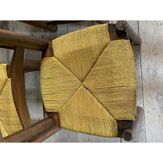 Image 1 of Satz von 6 Strohstühlen von Georges Robert, Frankreich 1950