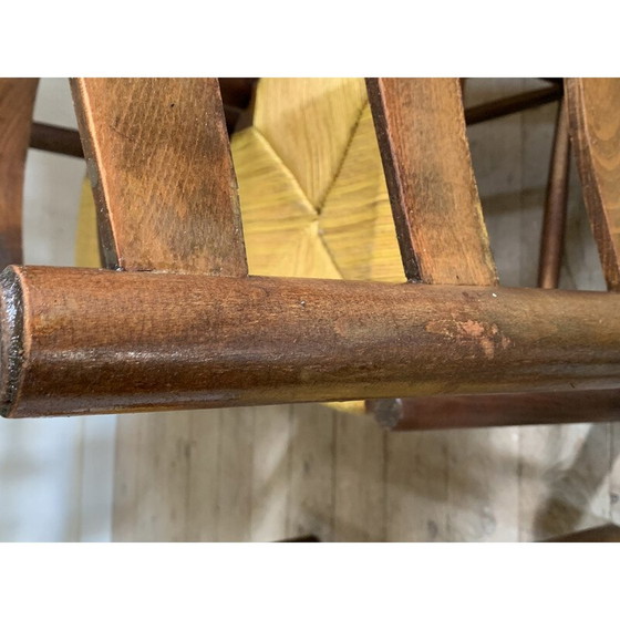 Image 1 of Satz von 6 Strohstühlen von Georges Robert, Frankreich 1950