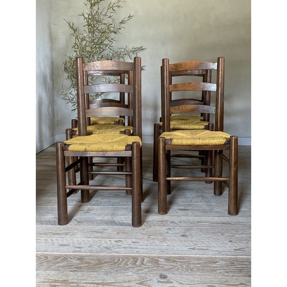 Image 1 of Satz von 6 Strohstühlen von Georges Robert, Frankreich 1950