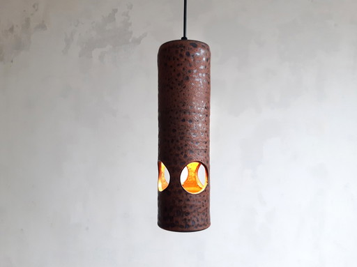 Braune keramische Keramik Vintage Brutalist Pendelleuchte