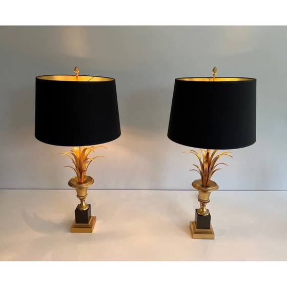 Image 1 of Paar alte Palmenlampen aus Chrom und Messing, Frankreich 1970